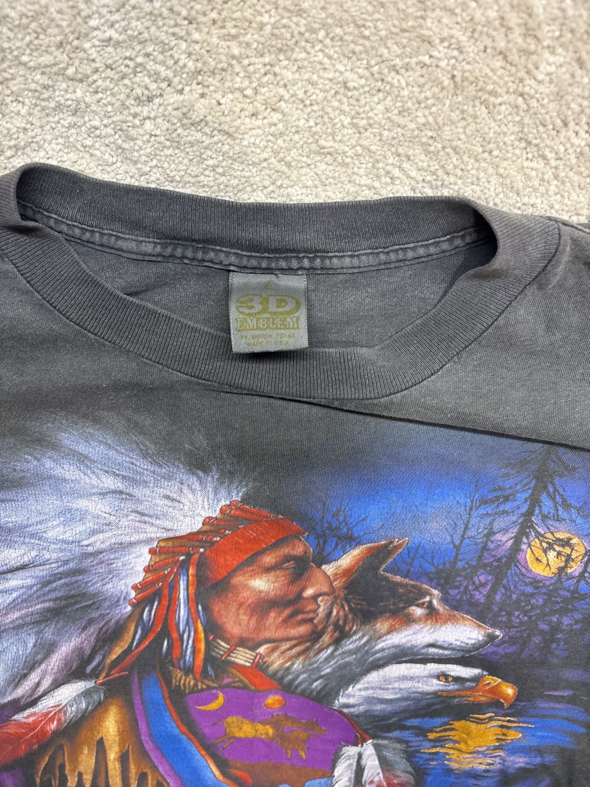 Vintage 1993 vtg 3D Emblem Native American Wolf Eagle Spirit T Shirt Size US XL / EU 56 / 4 - 4 Thumbnail