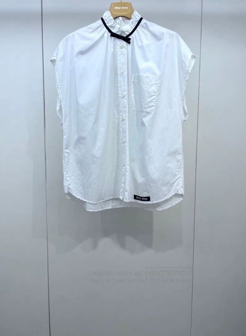 Miu Miu Miu Miu 36 Bow flying sleeve white shirt Size S / US 4 / IT 40 - 1 Thumbnail