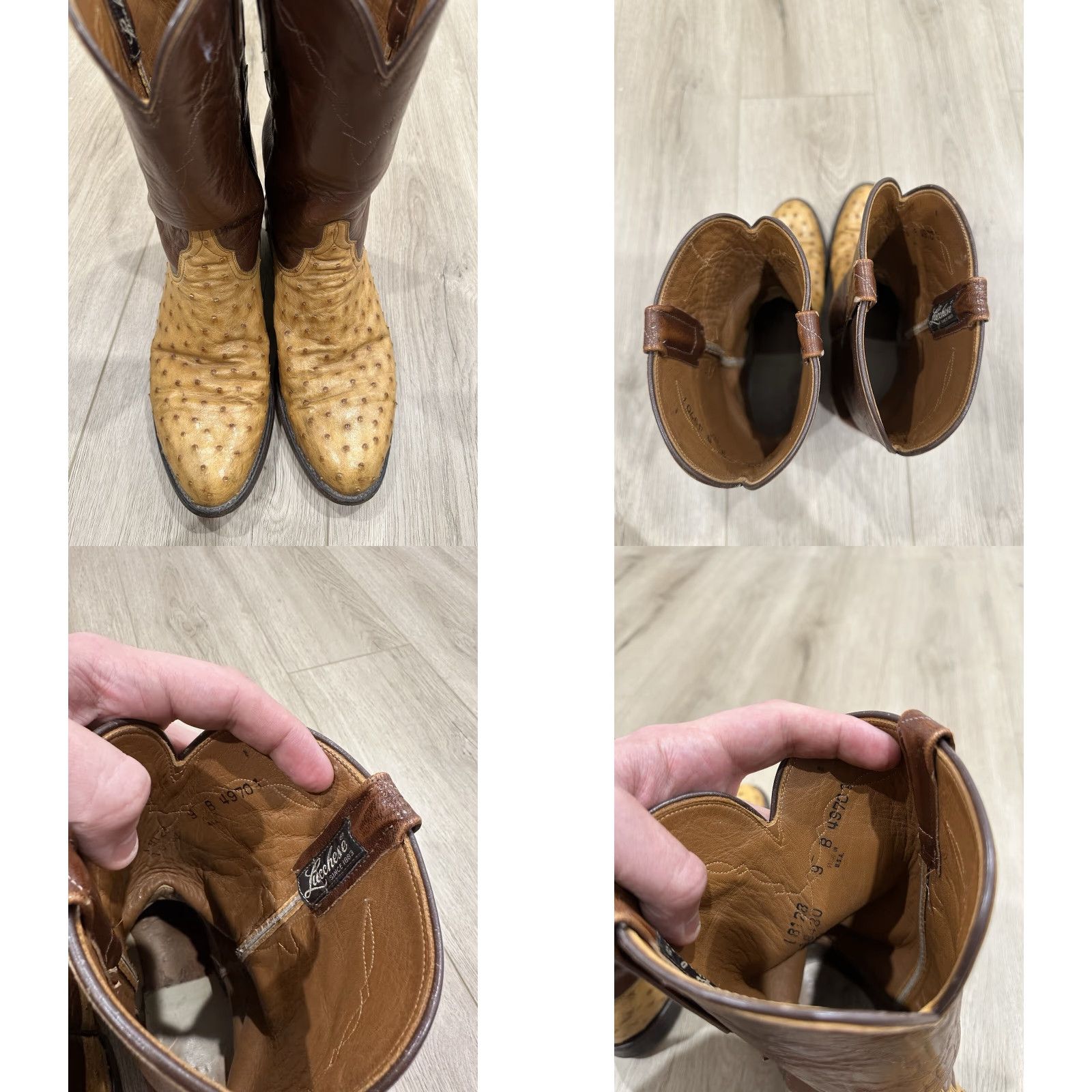 Roper Lucchese Boots Men 9B Full Quill Ostrich Roper L8128 Brown Leather Western Shoe Size 9 Mens Steps Pull On Size US 9 / EU 42 - 8 Thumbnail