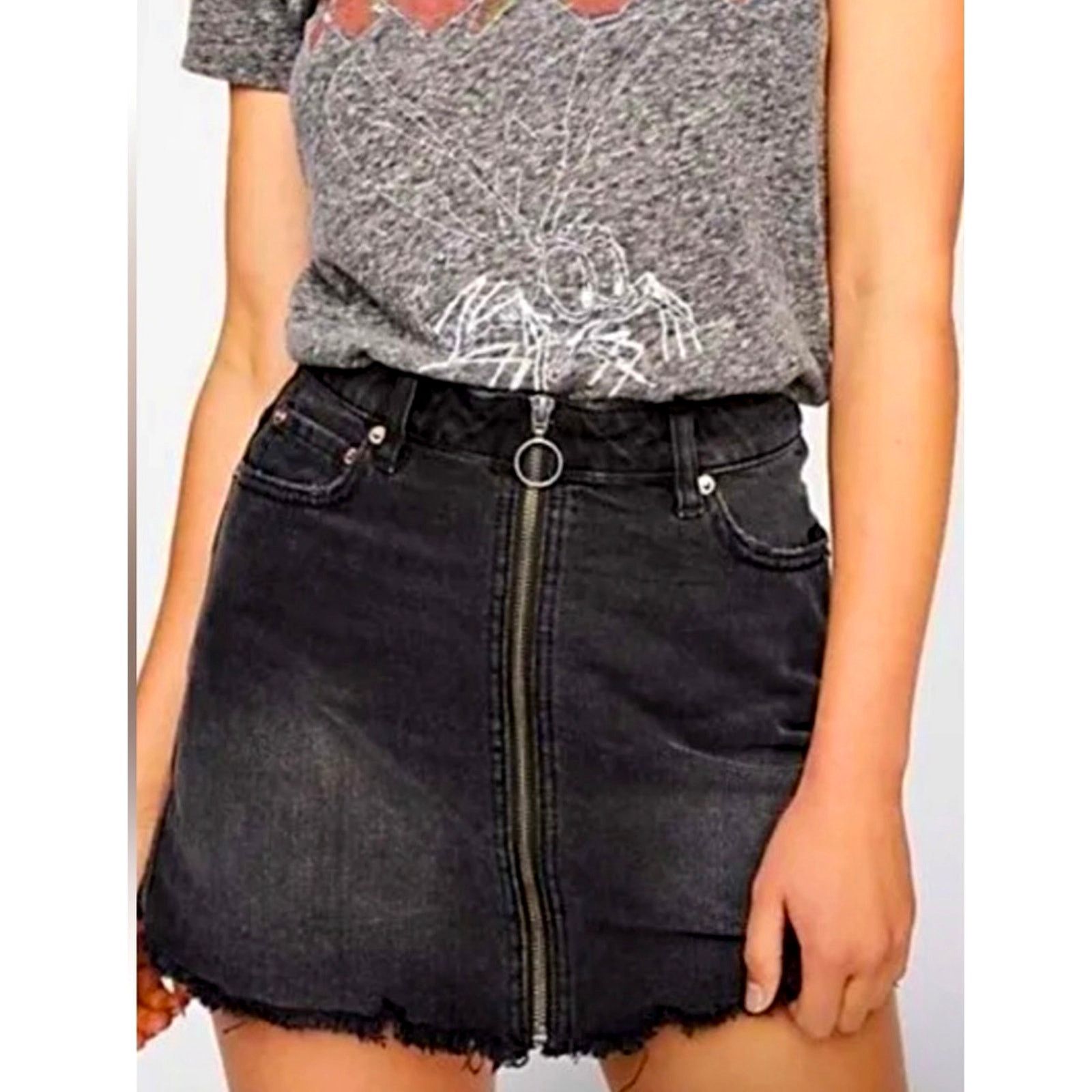 Free People Free People Zip It Up Denim Skirt Haven Black 31 Size 31" - 5 Thumbnail