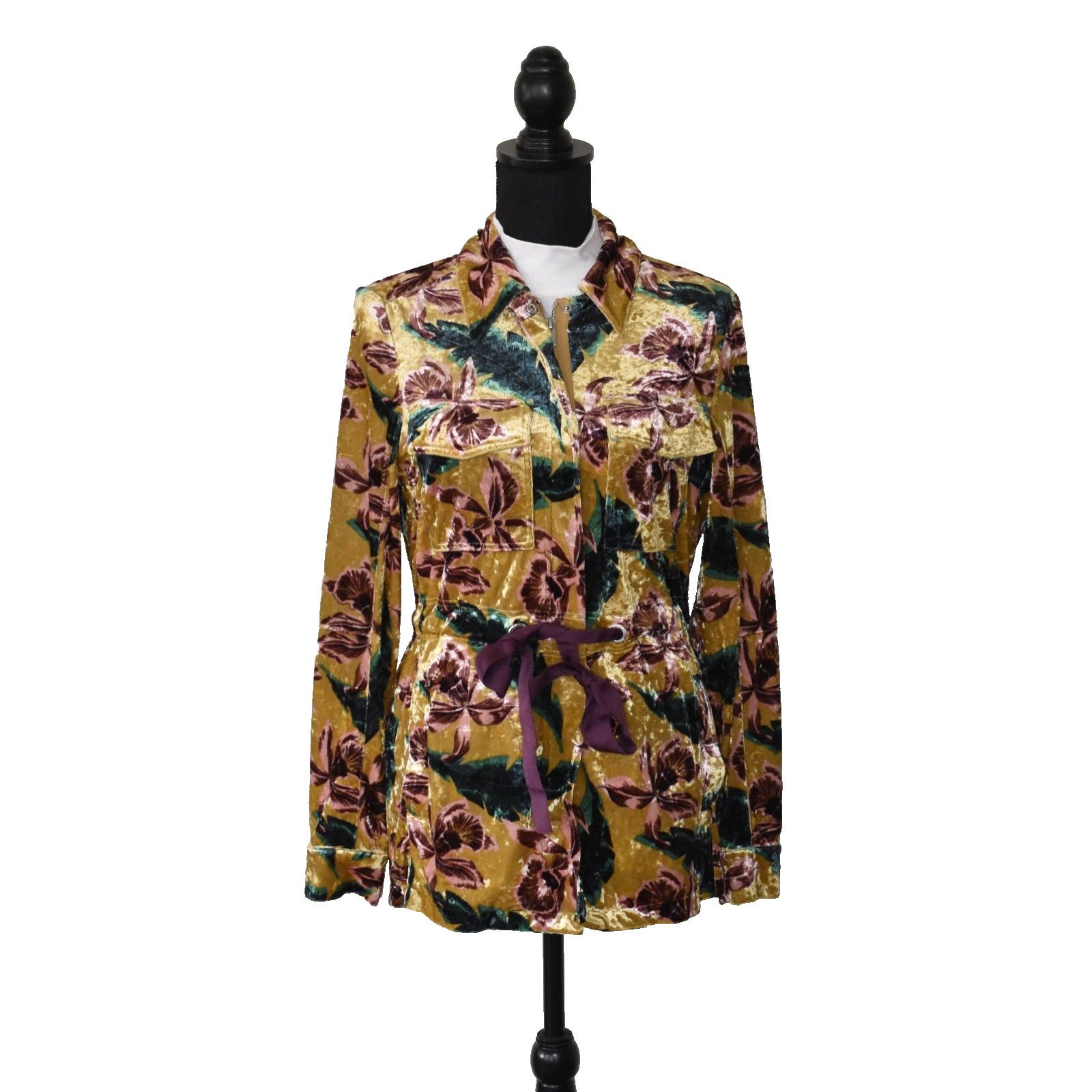 Scotch & Soda SCOTCH & SODA Yellow Floral Velvet Front Closure Jacket XS Size XS / US 0-2 / IT 36-38 - 2 Thumbnail