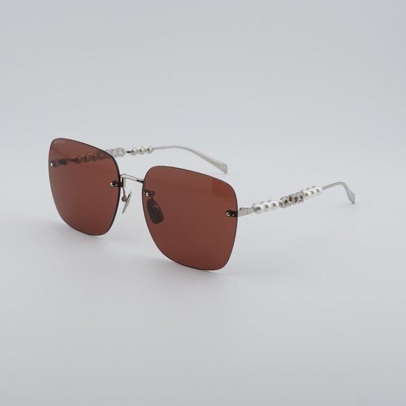 Gucci GG1923SA 002 Sunglasses Silver with Pearl Square Frame
