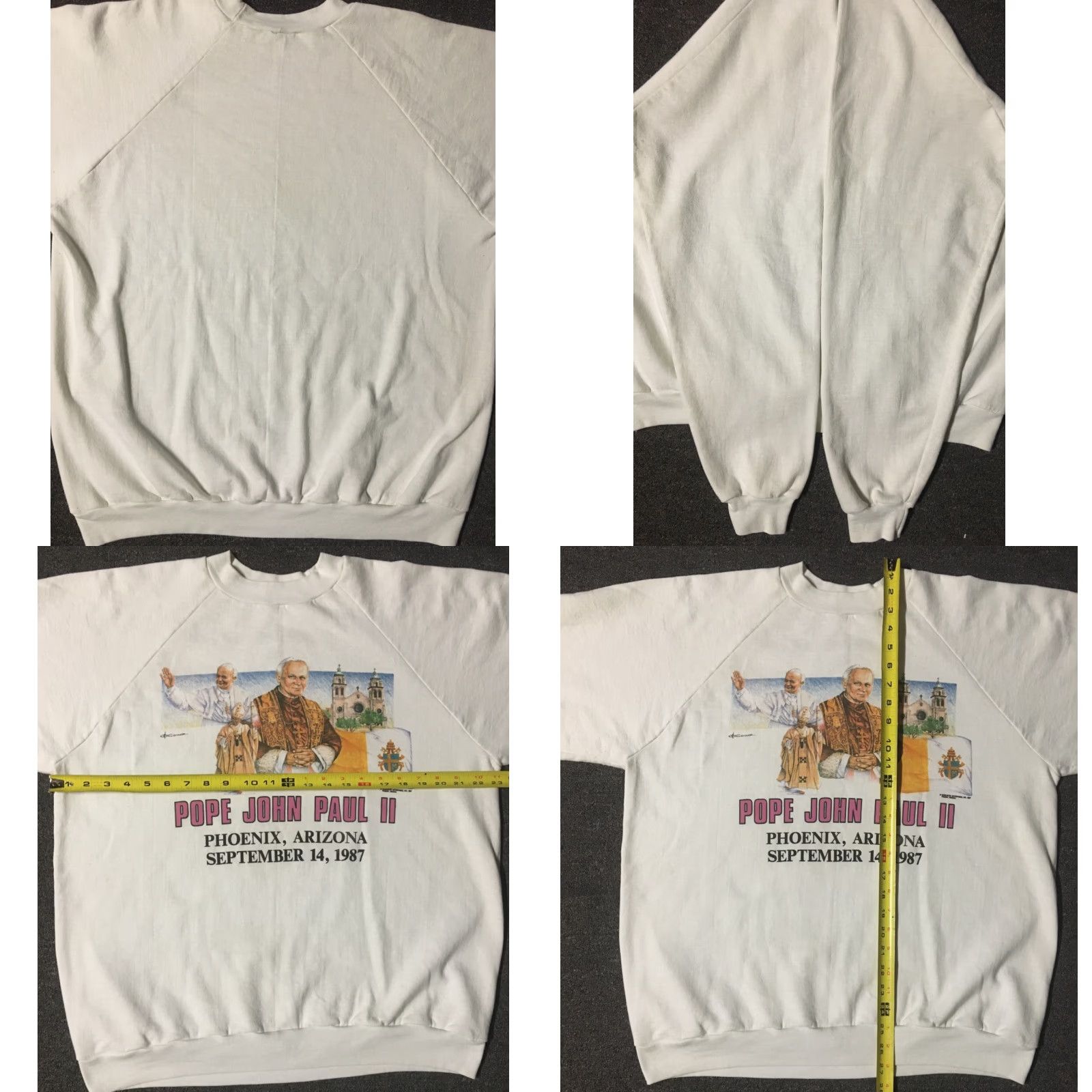 Vintage VINTAGE Pope John Paul II Phoenix AZ Faded Tour Sweatshirt L White Mens 1987 Catholic Religion Religion Angel Christmas Retro 80s 90s USA Arizona Size US L / EU 52-54 / 3 - 8 Thumbnail