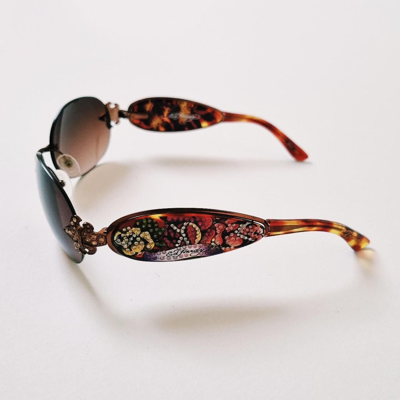image of Vintage Small Round Rimless Ed Hardy Sunglasses in Tortoise, Women's