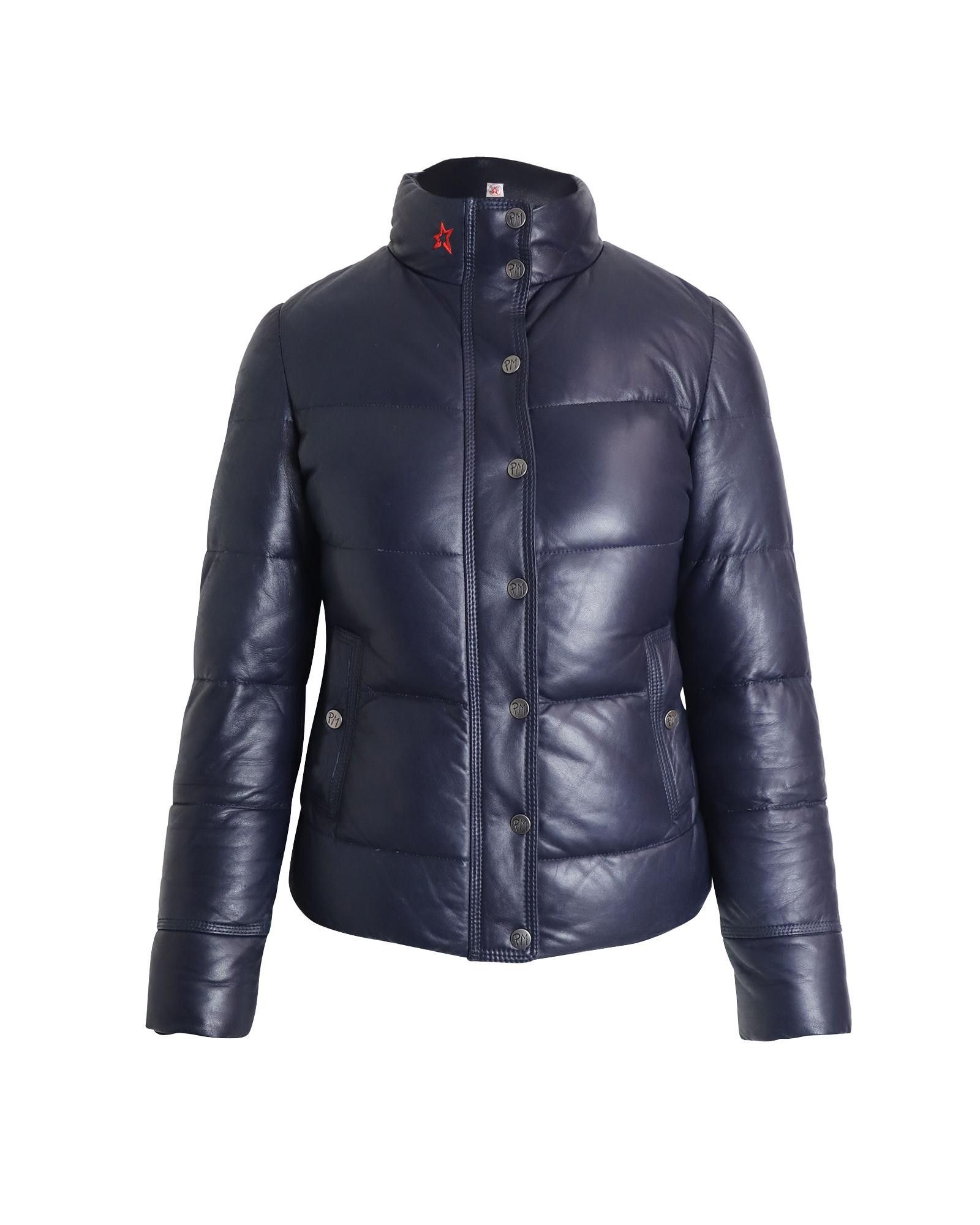 image of Perfect Moment Quilted Puffer Jacket In Navy Blue Lambskin Leather in Blue/Navy Blue, Women's (Size