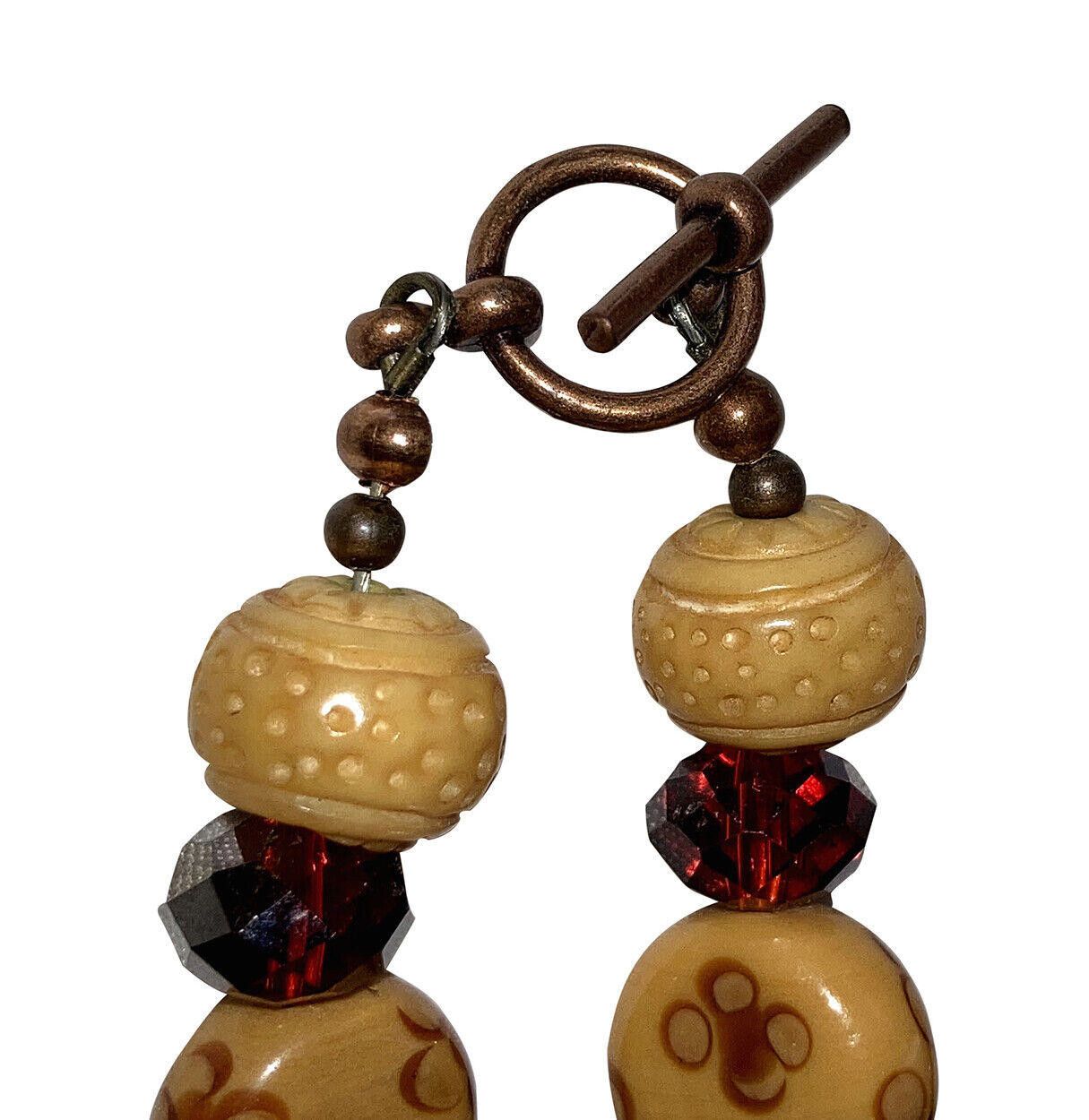 Designer Cat Bone Crystal Glass and Red Coral Bead Necklace Earring Size ONE SIZE - 7 Thumbnail