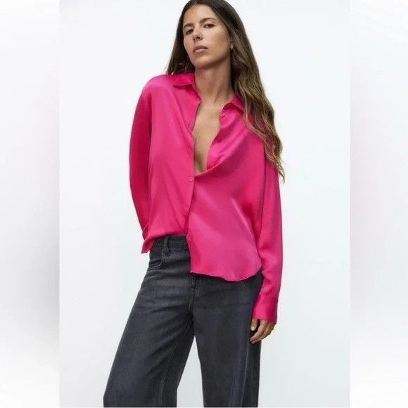 Zara Zara Fuchsia Satin Effect Blouse Size S / US 4 / IT 40 - 1 Thumbnail