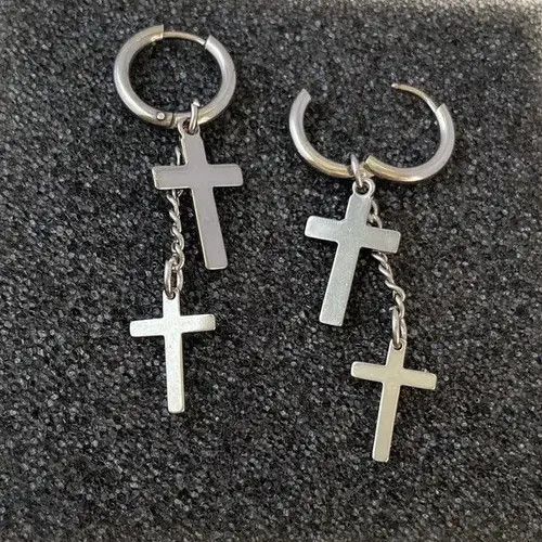 Designer × Jewelry Stainless Steel Cross Dangle Drop Earrings for Men Women Size ONE SIZE - 3 Thumbnail