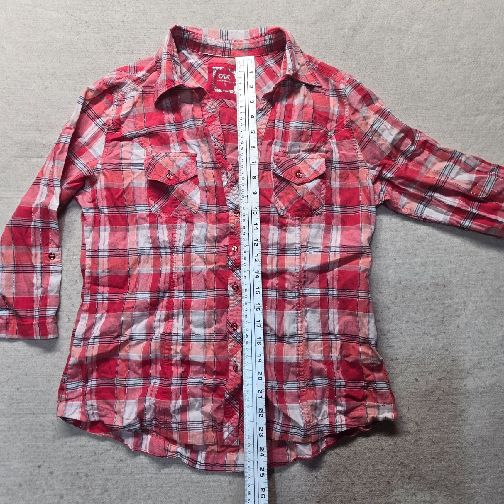 Vintage Cato Shirt Womens Large L Red Plaid Long Sleeve Roll Tab Snap Button Vintage? (Note: vintage rule; but item not vintage. Use NO Vintage. Use not add.) Size L / US 10 / IT 46 - 6 Thumbnail