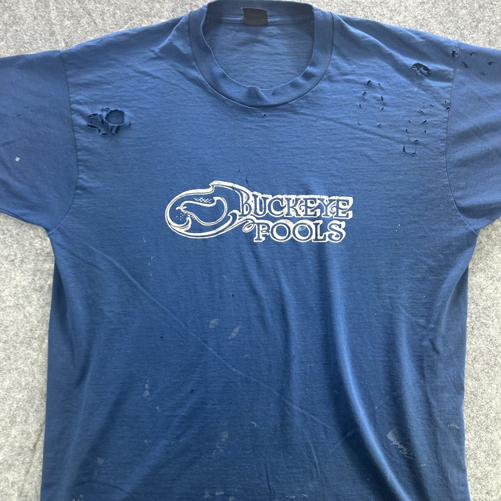 Vintage VINTAGE Buckeye Pools Shirt Mens XL Blue Distressed Single Stitch Tee 90s Grunge Size US XL / EU 56 / 4 - 2 Thumbnail