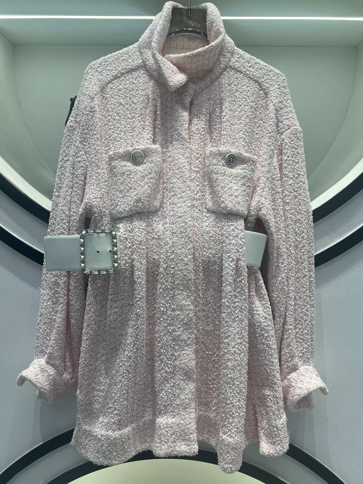 Chanel Pink Tweed Coat with Belt