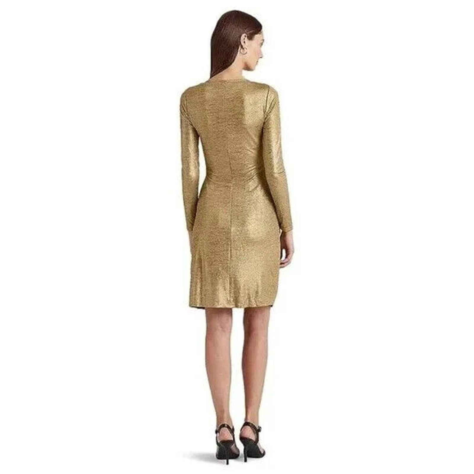 Ralph Lauren RALPH LAUREN GOLD FOIL LAME RUCHED LONG SLEEVE DRESS SZ 14 Size XL / US 12-14 / IT 48-50 - 3 Thumbnail
