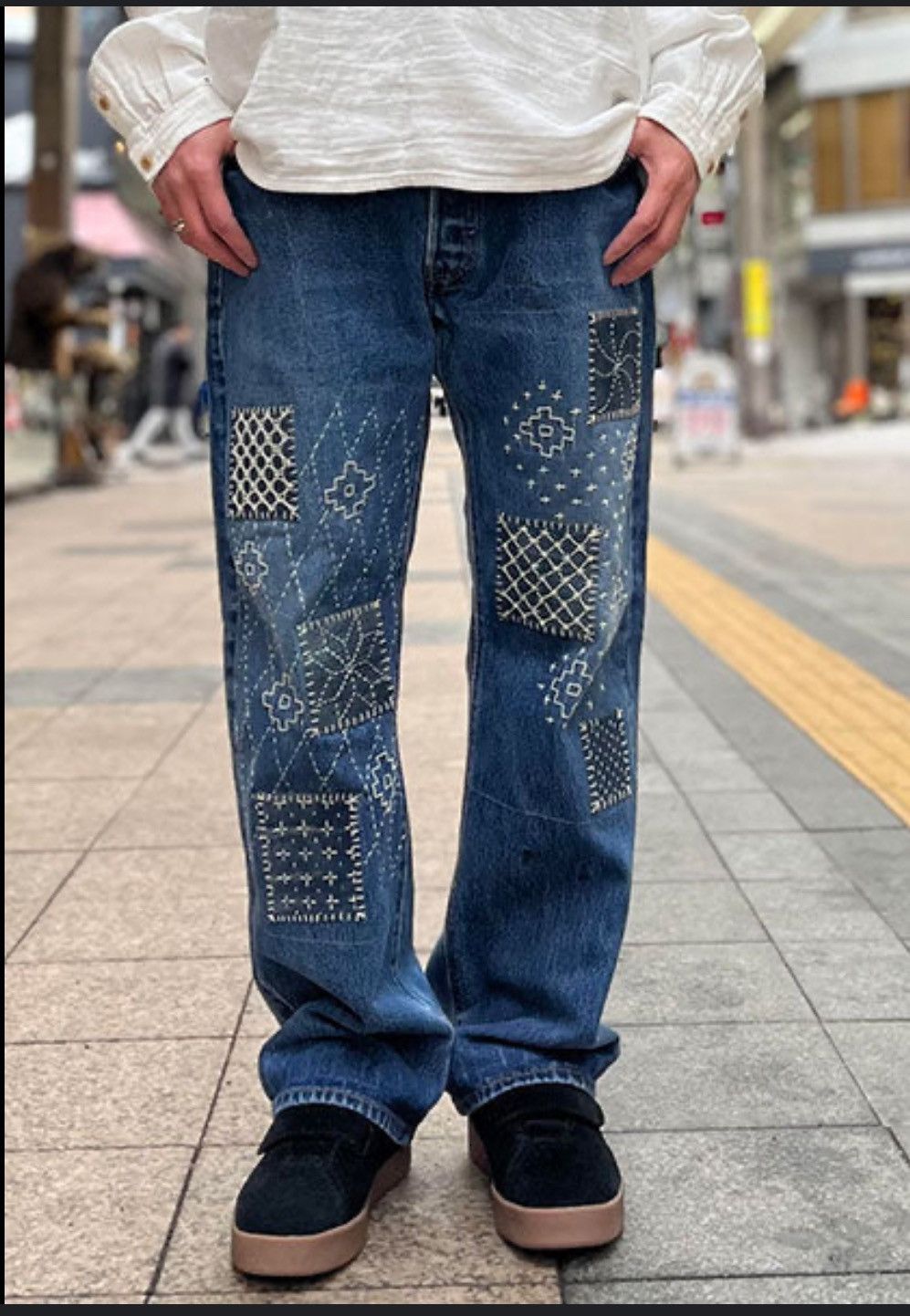 Denime 🔥🔥🔥Vintage 90s DENIME SELVEDGE distressed Shashiko Rework Size US 32 / EU 48 - 1 Thumbnail