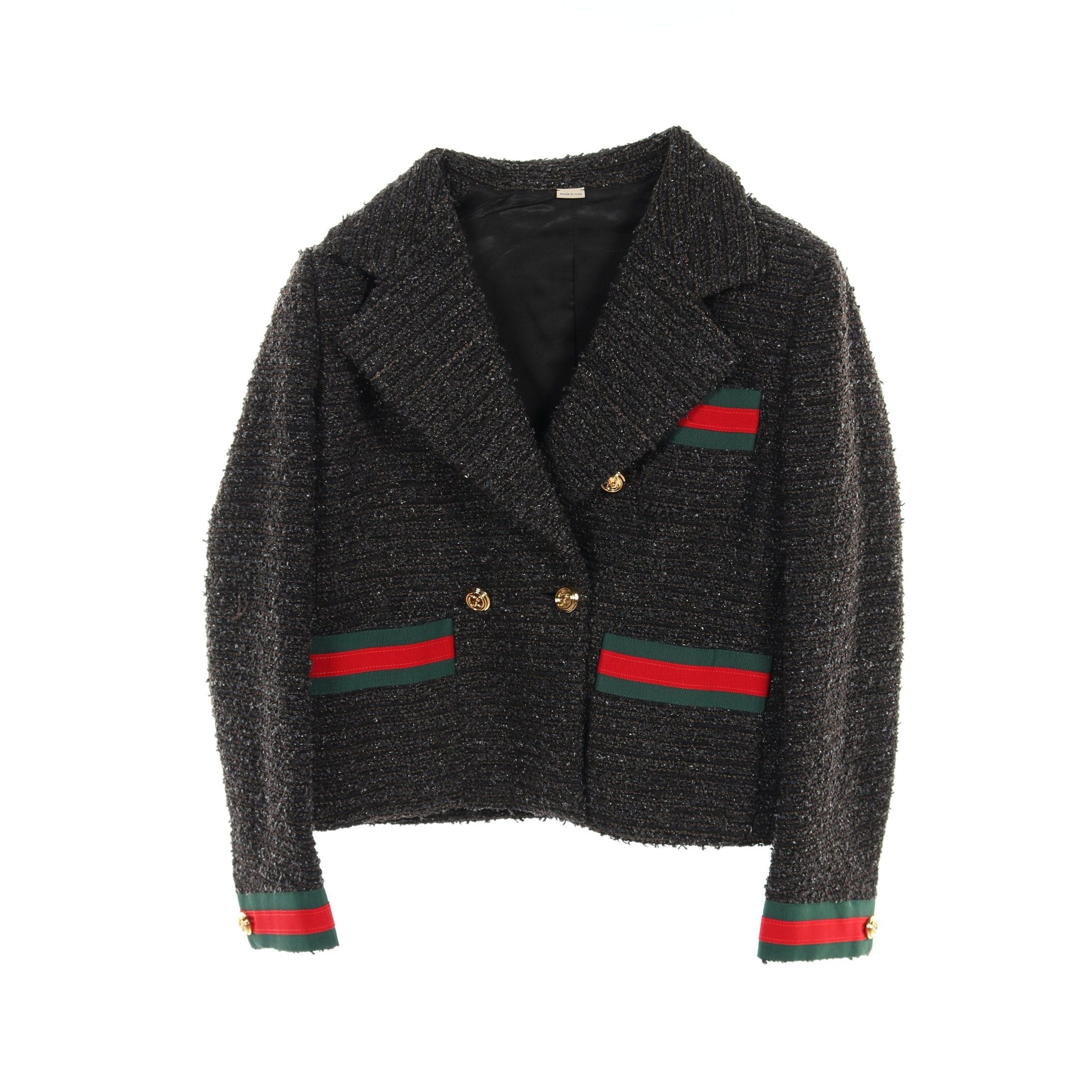 Gucci Gucci Sherry Line Tweed Jacket Cotton Rayon Gray Green Red Double Breasted Size ONE SIZE - 1 Thumbnail