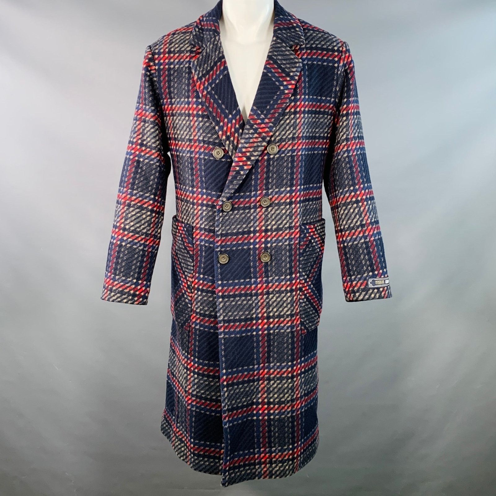 Kith Royce Navy Red Beige Wool Blend Plaid Double Breasted Coat Size US S / EU 44-46 / 1 - 1 Thumbnail