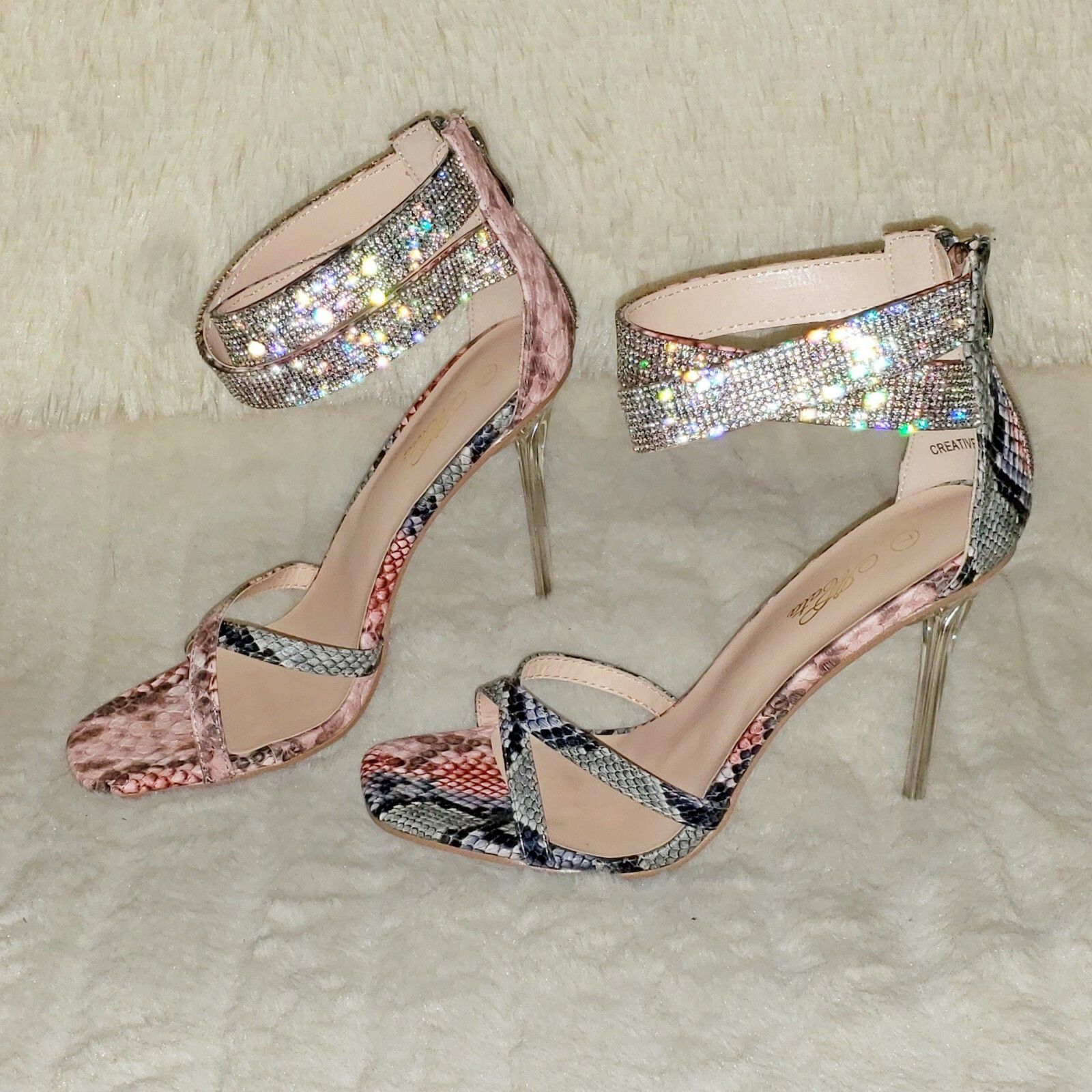 Other Mata Pink Snake Print Rhinestone Double Ankle Strap Closed B Size US 7.5 / IT 37.5 - 4 Thumbnail