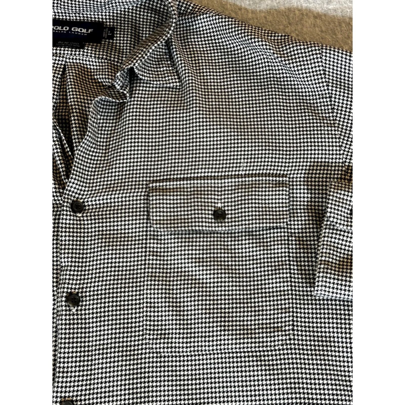 Polo Ralph Lauren VINTAGE Polo Golf Ralph Lauren Shirt Mens Large Black Houndstooth Button Up Benford Polo Golf Casual Athletic Mens L Black & White Check Pattern Size US L / EU 52-54 / 3 - 2 Thumbnail