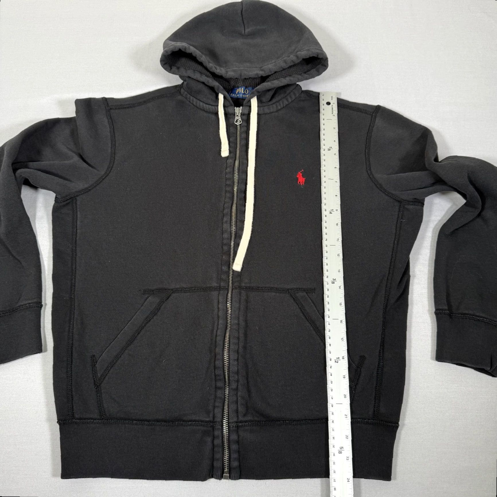 Polo Ralph Lauren Hoodie Mens Medium Black Waffle Thermal Zip Up Sweater Pony