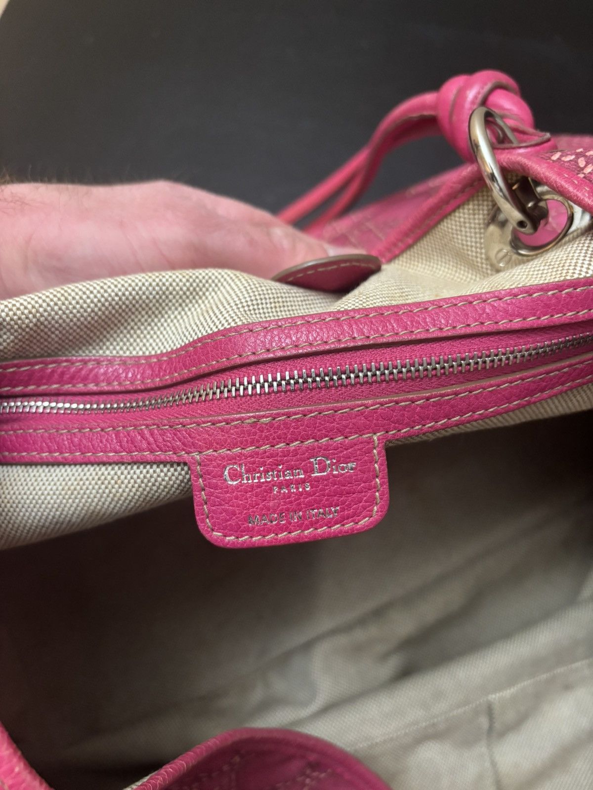 Christian Dior Lady Dior Cannage Print Canvas Tote Bag Pink