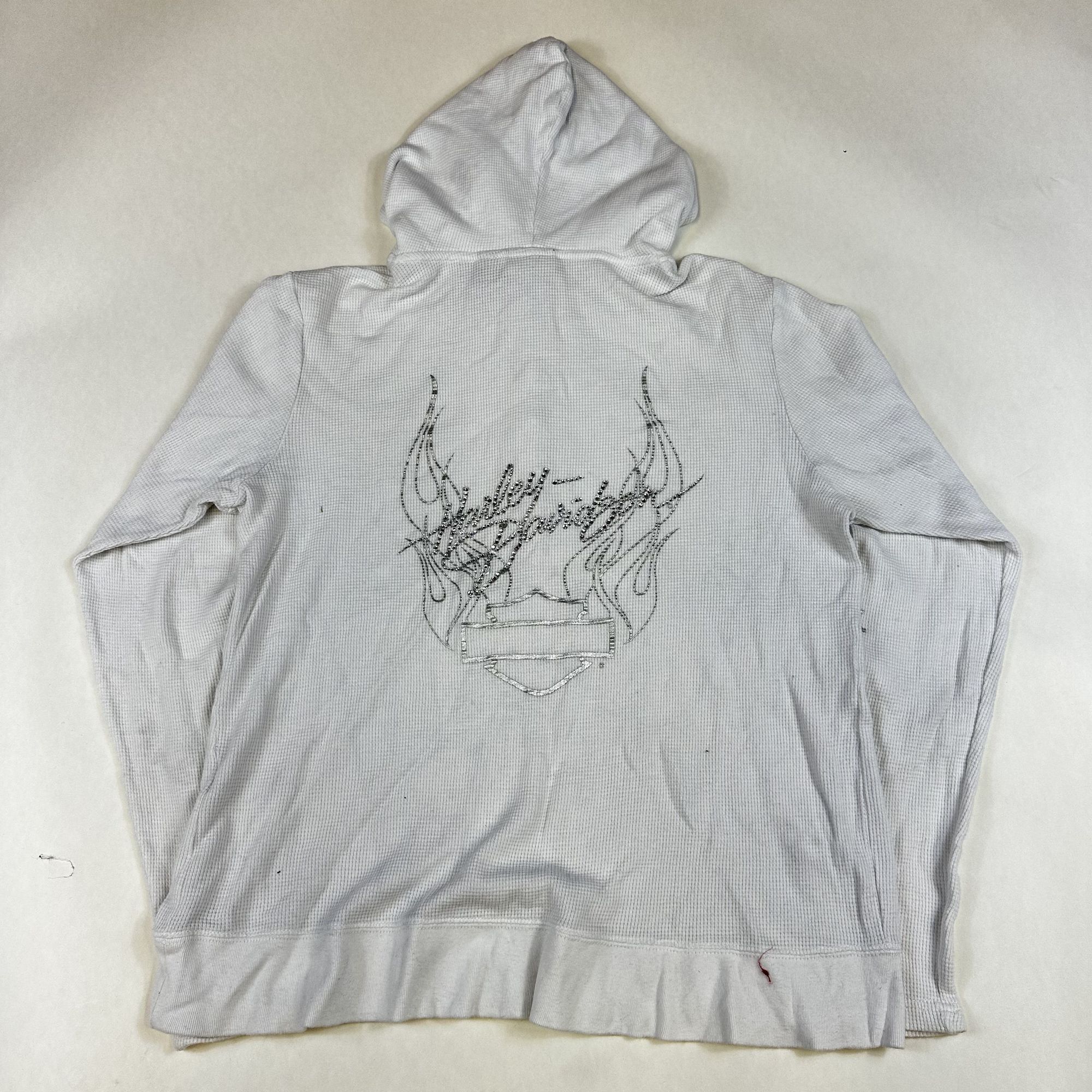 Harley Davidson Harley-Davidson Womens White Waffle Knit Hooded Henley XL 10 Size XL / US 12-14 / IT 48-50 - 2 Thumbnail