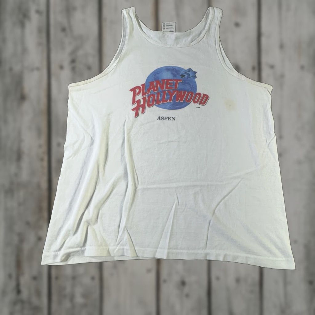 Planet Hollywood VINTAGE Planet Hollywood T-Shirt Men XL White 90s Retro Travel Promo Cotton Sleeveless Aspen Graphic Size US XL / EU 56 / 4 - 1 Thumbnail