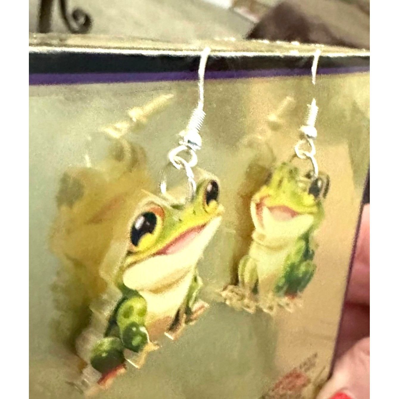 Handmade Frog Earrings New Dangle Hooks Green Double Sided Horny Toad Size ONE SIZE - 6 Thumbnail