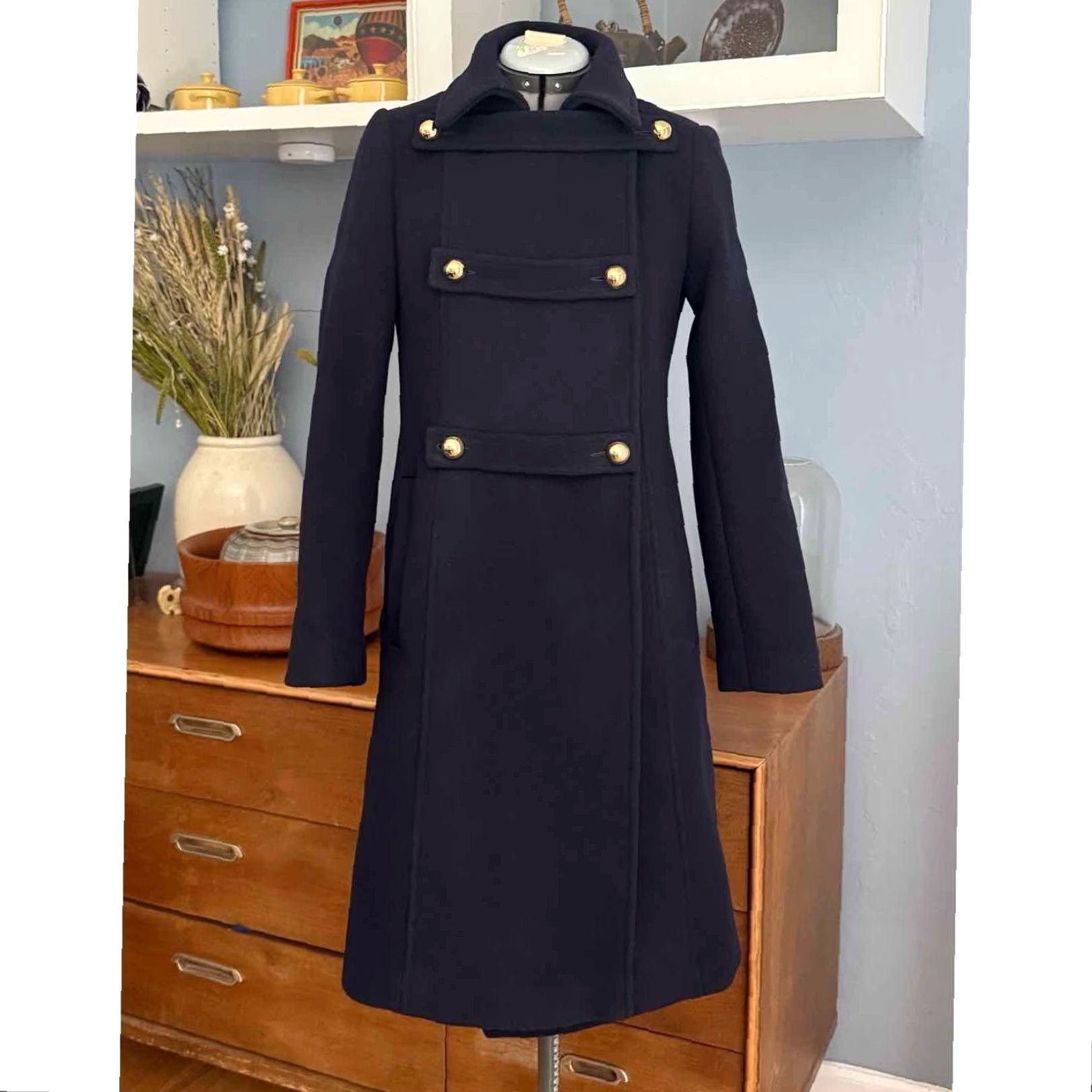 Sandro Sandro Napoleon Military Wool Blend Trench Coat Navy Blue Size 34 Women Coat Pea Navy Wool Blend Buttons Long Seasonal Casual Ribnt Size XXS / US 00 / IT 34 - 2 Thumbnail