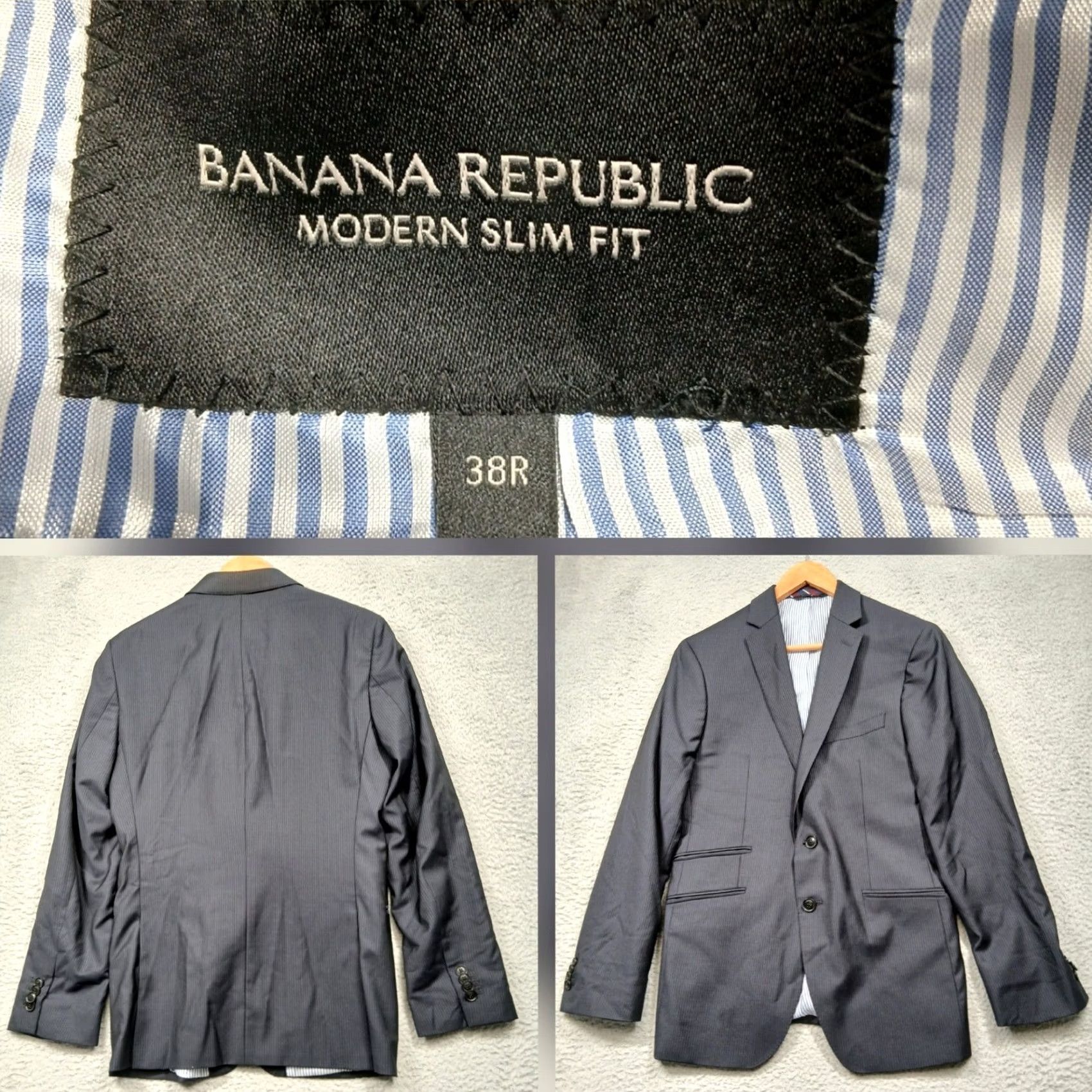 Banana Republic Banana Republic Blazer Men’s 38R Gray Slim Fit Two-Button Notch Lapel Wool-Blend Pinstripe Jacket Size 38R - 2 Thumbnail