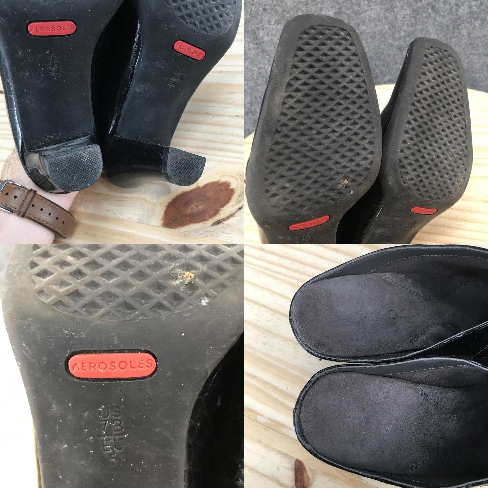 Vintage Aerosoles Mule Heels Womens 7B Black Split Square Toe Slip On Croc Embossed Size US 7 / IT 37 - 9 Thumbnail