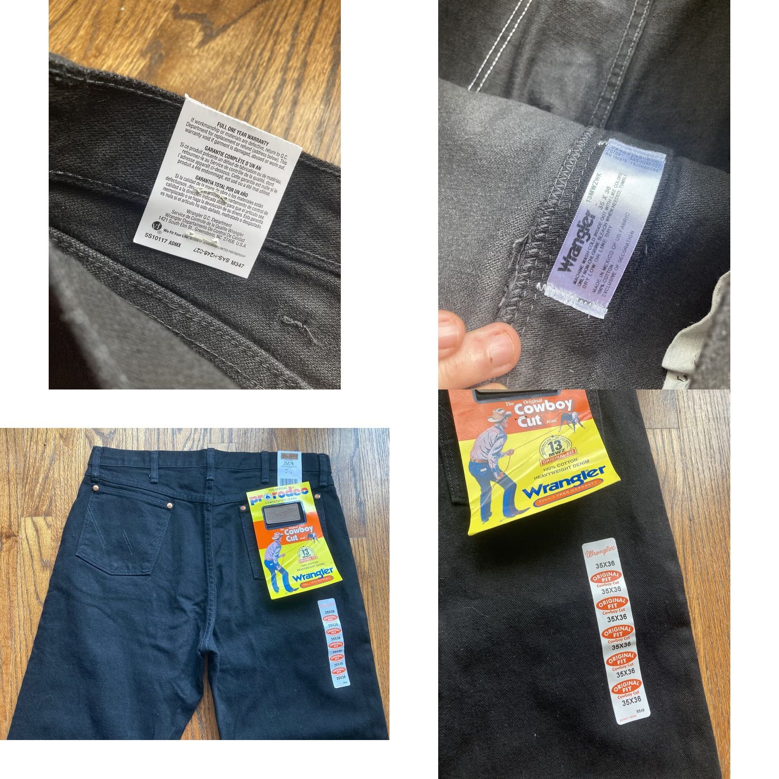 Wrangler Wrangler 13MWZ Cowboy Cut Jeans Mens 35x36 Black Regular Denim Cotton 34 Inseam NWT Vintage No Size US 35 - 8 Thumbnail