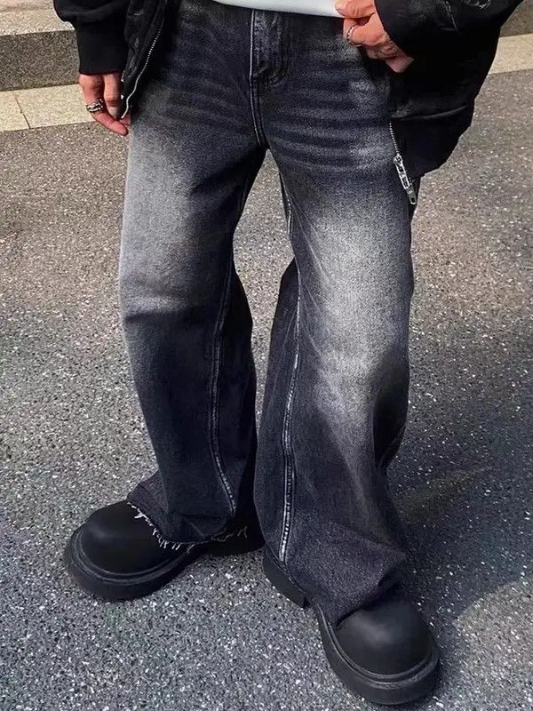Japanese Brand VIBE Vintage raw edge wide leg straight jeans trousers Size US 33 - 8 Thumbnail