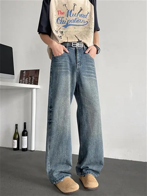 Japanese Brand Retro loose washed straight leg jeans Size US 32 / EU 48 - 3 Thumbnail