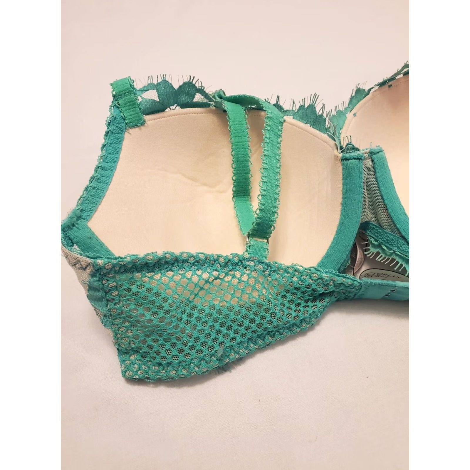 Victoria's Secret Victoria'S Secret Push Up Bra Womens 32D Teal Dream Angels Lace Underwire Lined Demi Size ONE SIZE - 5 Thumbnail