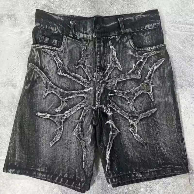 Other Washed Gothic Punk Patchwork Retro Y2k Gray Shorts Size US 33 - 1 Thumbnail