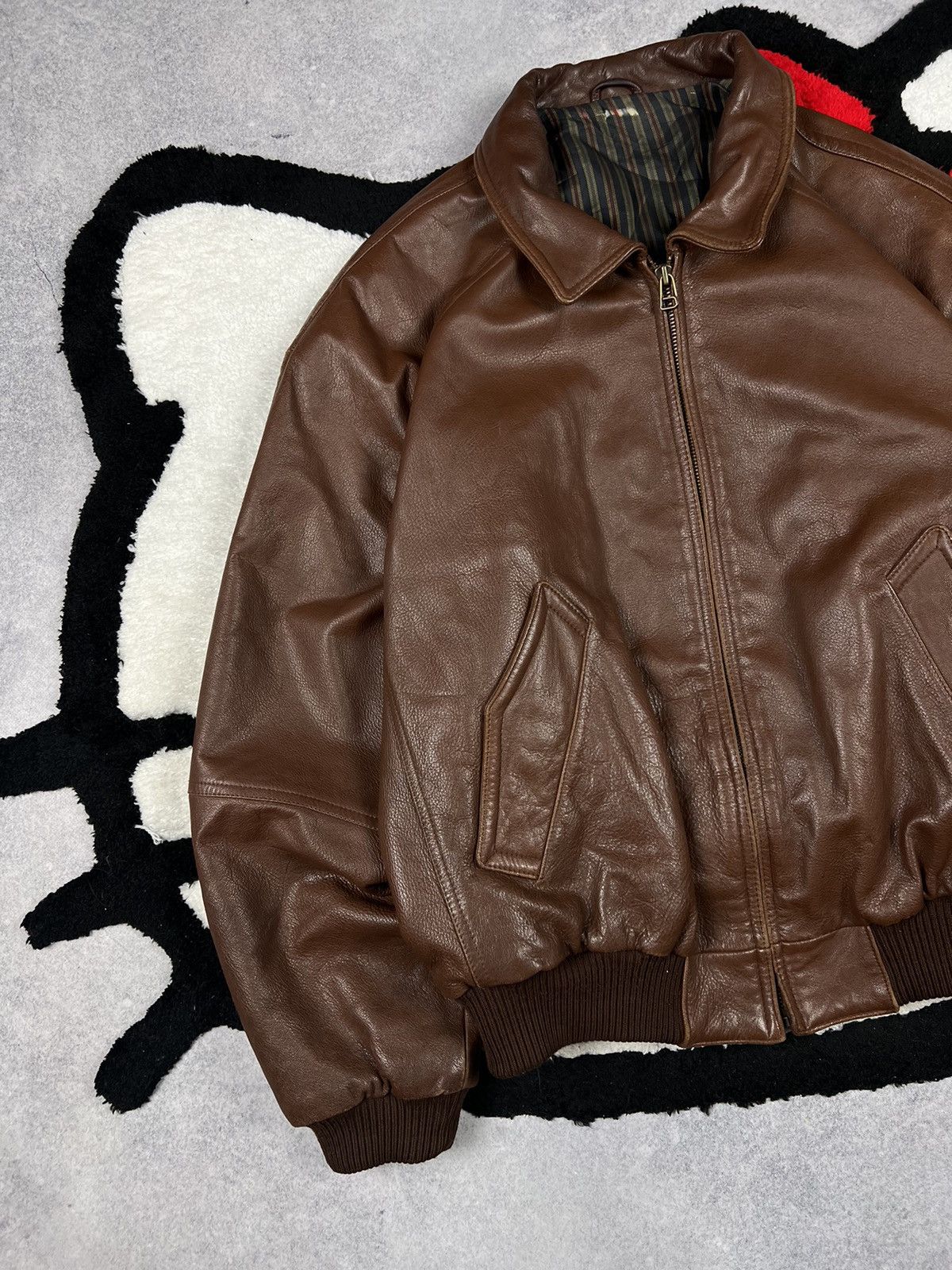 Genuine Leather Vintage Brown Boxy Soft Leather Bomber USA Faded Jacket Size US XL / EU 56 / 4 - 2 Thumbnail