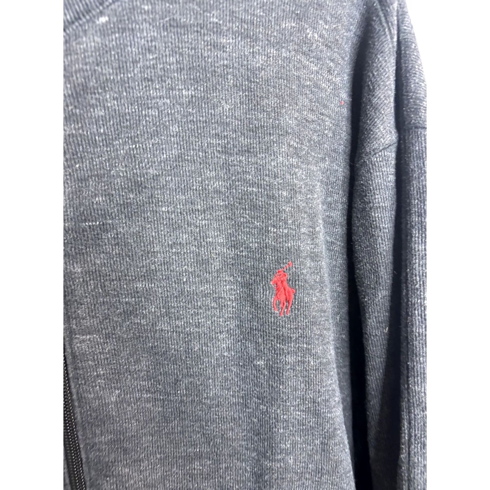 Polo Ralph Lauren Polo Ralph Lauren Mens Sweater Charcoal Gray Full Zip Mock Neck Red Pony XL Size US XL / EU 56 / 4 - 2 Thumbnail