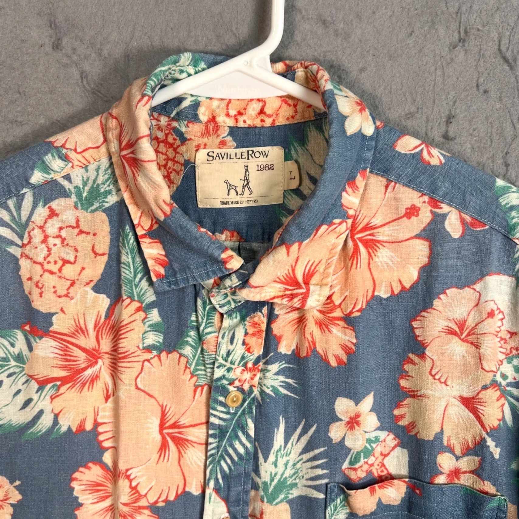 Vintage Saville Row 1982 Mens Large Hawaiian Floral Shirt Blue Linen Button-Up Shirt Size US L / EU 52-54 / 3 - 7 Thumbnail