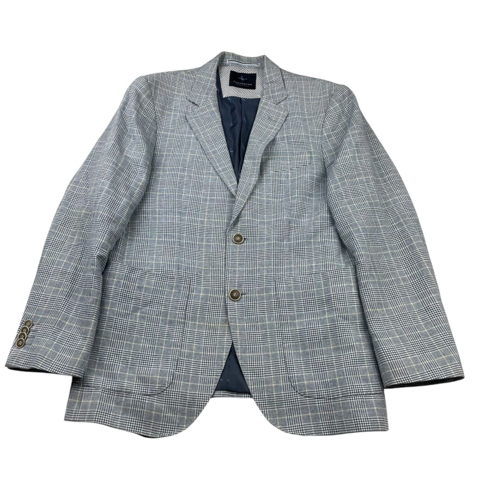 Tailorbyrd Tailorbyrd Men’s Linen/Cotton 2-Button Blazer Blue/Beige Pla Size 36S - 2 Thumbnail