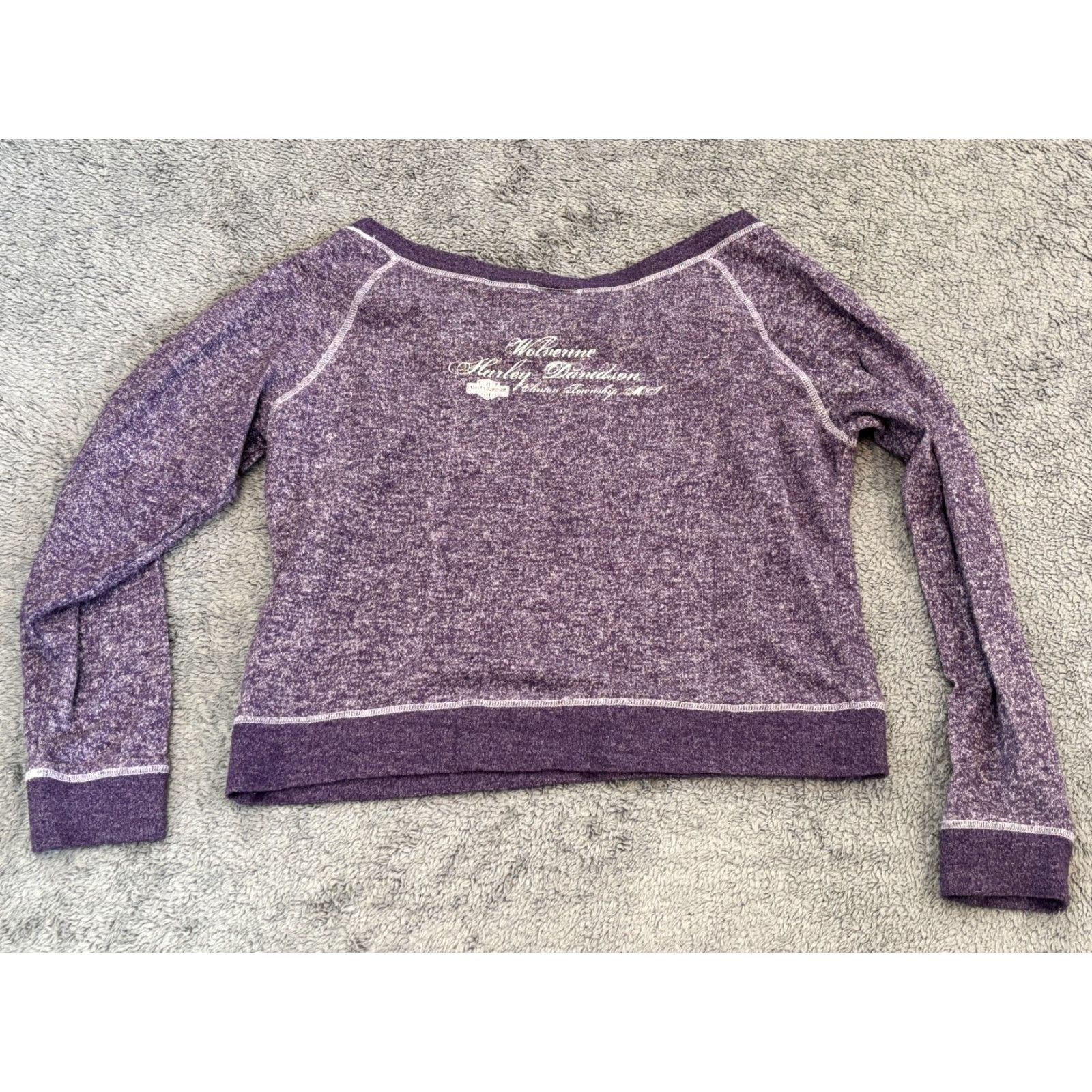 Harley Davidson Harley-Davidson Sweatshirt Womens XL Purple Cropped Wide Neck Off Shoulder Moto Logo Pullover Shirt Size XL / US 12-14 / IT 48-50 - 5 Thumbnail