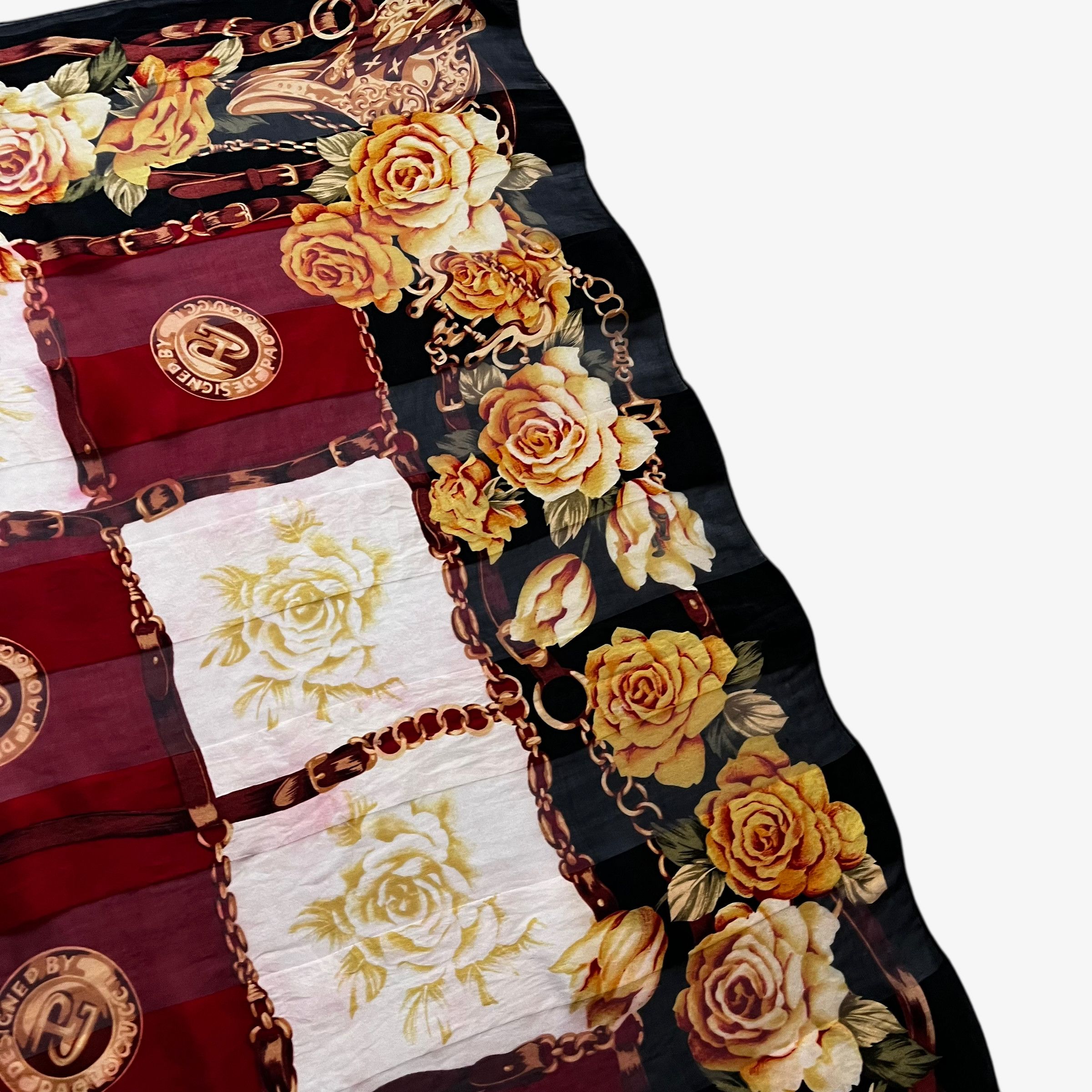 Paolo Gucci Vintage 80s Paolo Gucci Equestrian Buckle Floral Silk Scarf Size ONE SIZE - 7 Thumbnail