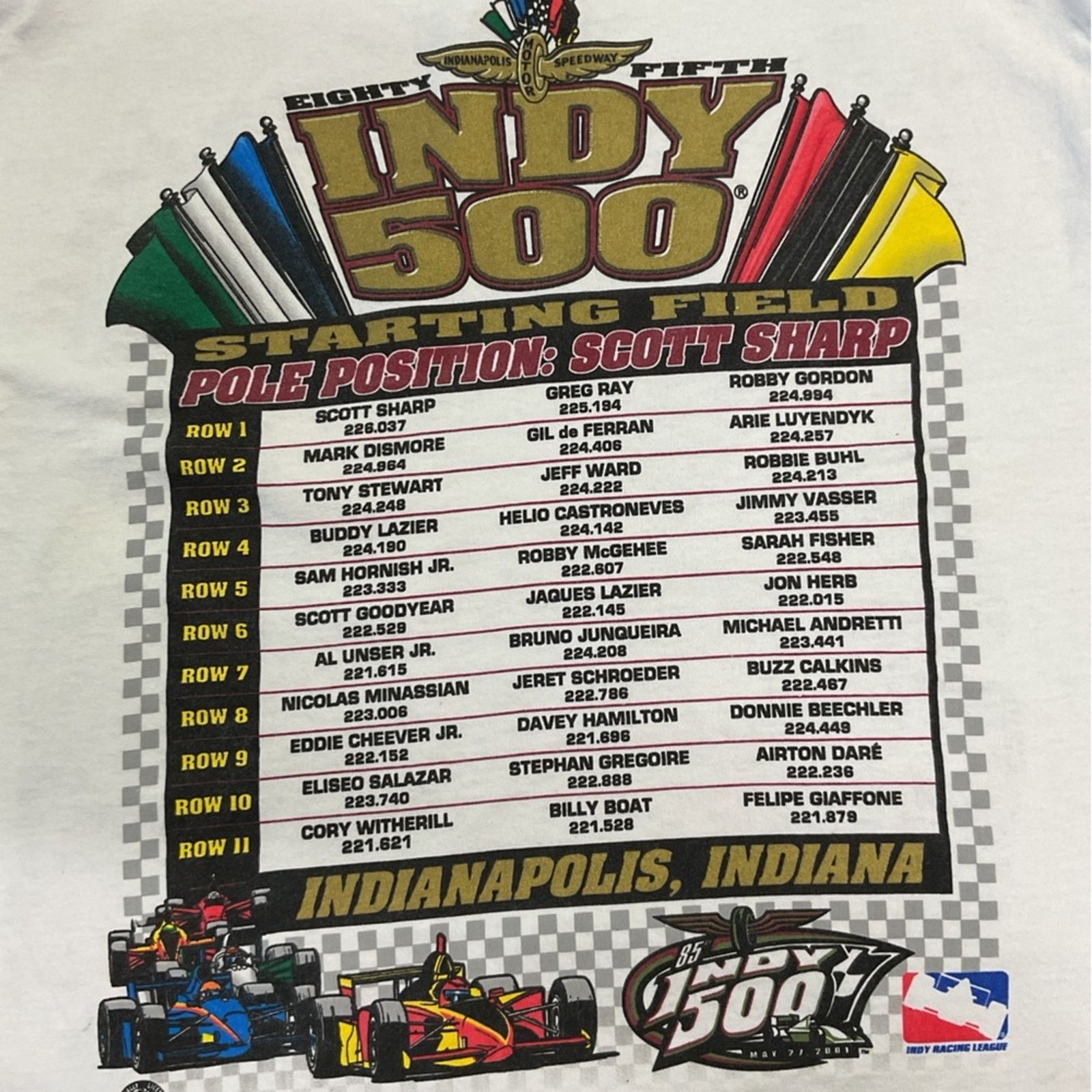 Jerzees 2001 Indy 500 “85th Running” Double-Sided Racing T-Shirt Size US L / EU 52-54 / 3 - 13 Thumbnail