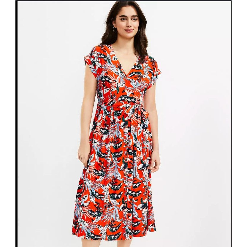 Loft Loft Ann Taylor Botanical Button Tie Waist Midi Dress 8 Size M / US 6-8 / IT 42-44 - 1 Thumbnail