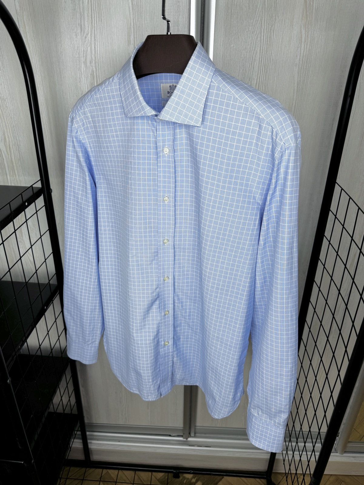 Boggi Boggi Milano 2/100's Blue Check Long Sleeve Dress Shirt 42 Size 42R - 6 Thumbnail