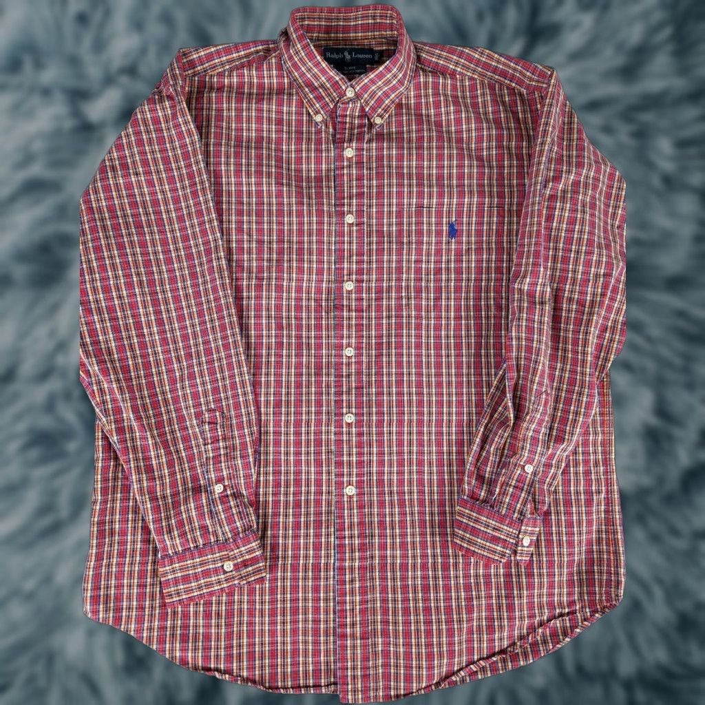 Polo Ralph Lauren Ralph Lauren Polo Blake Dress Shirt Mens L Button-Up Plaid Red Blue Orange Long Sleeve Size 42R - 1 Thumbnail