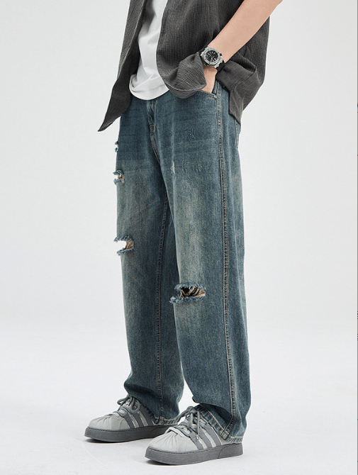Japanese Brand Japanese washed distressed retro straight loose ripped jeans Size US 32 / EU 48 - 5 Thumbnail