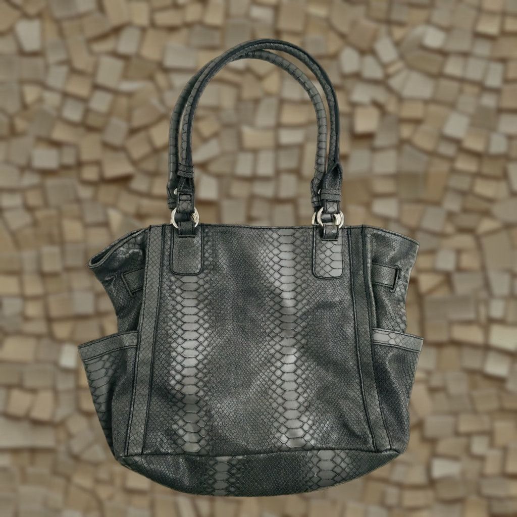 Vintage Plum Shoulder Bag Women's L Fashionable Snake Print Magnetic Lock Pockets Blue Exterior Faux Leather Zipper Size ONE SIZE - 1 Thumbnail