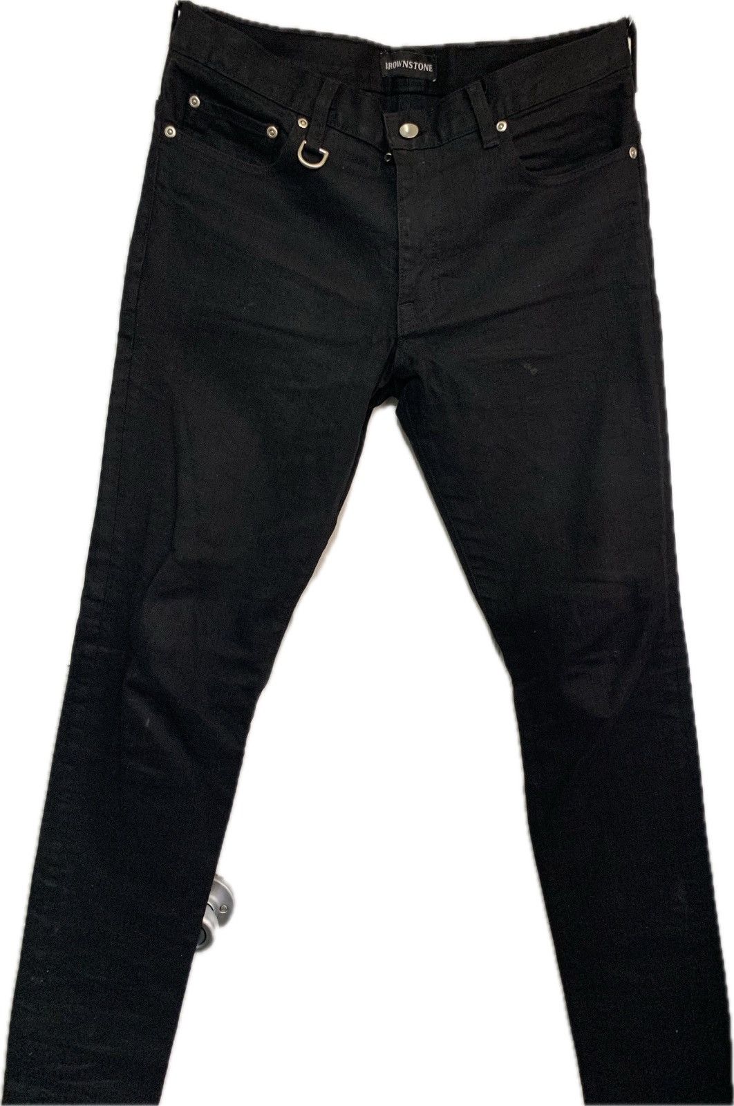 image of Designer Brownstone Slim-Fit Waxed Selvedge Denim in Black, Men's (Size 30)