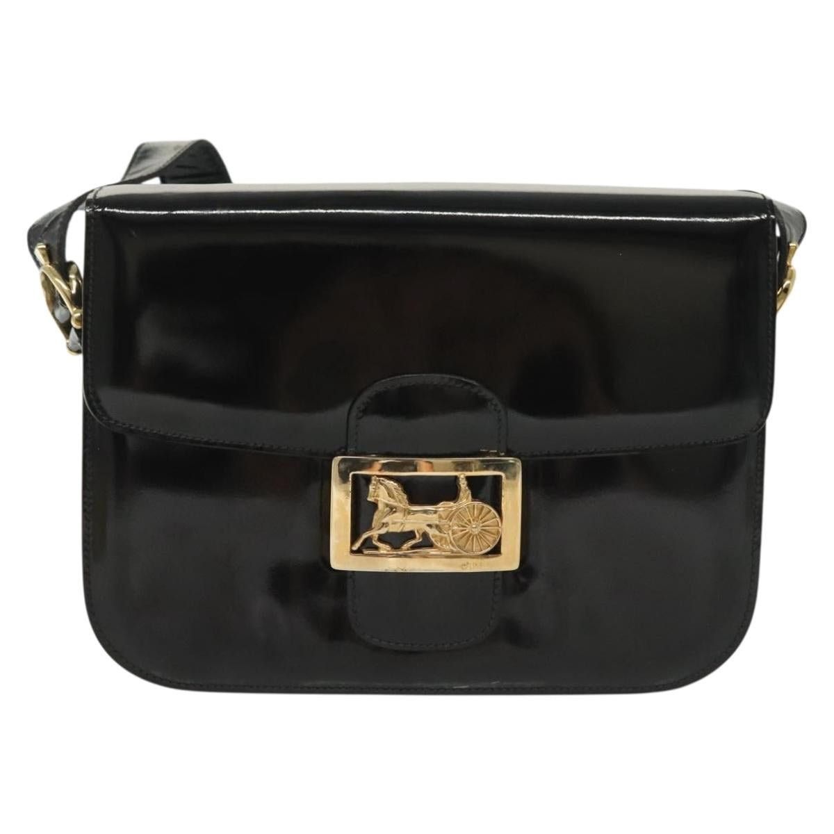 Celine CELINE Horse Carriage Shoulder Bag Patent Leather Black Gold Size ONE SIZE - 2 Thumbnail