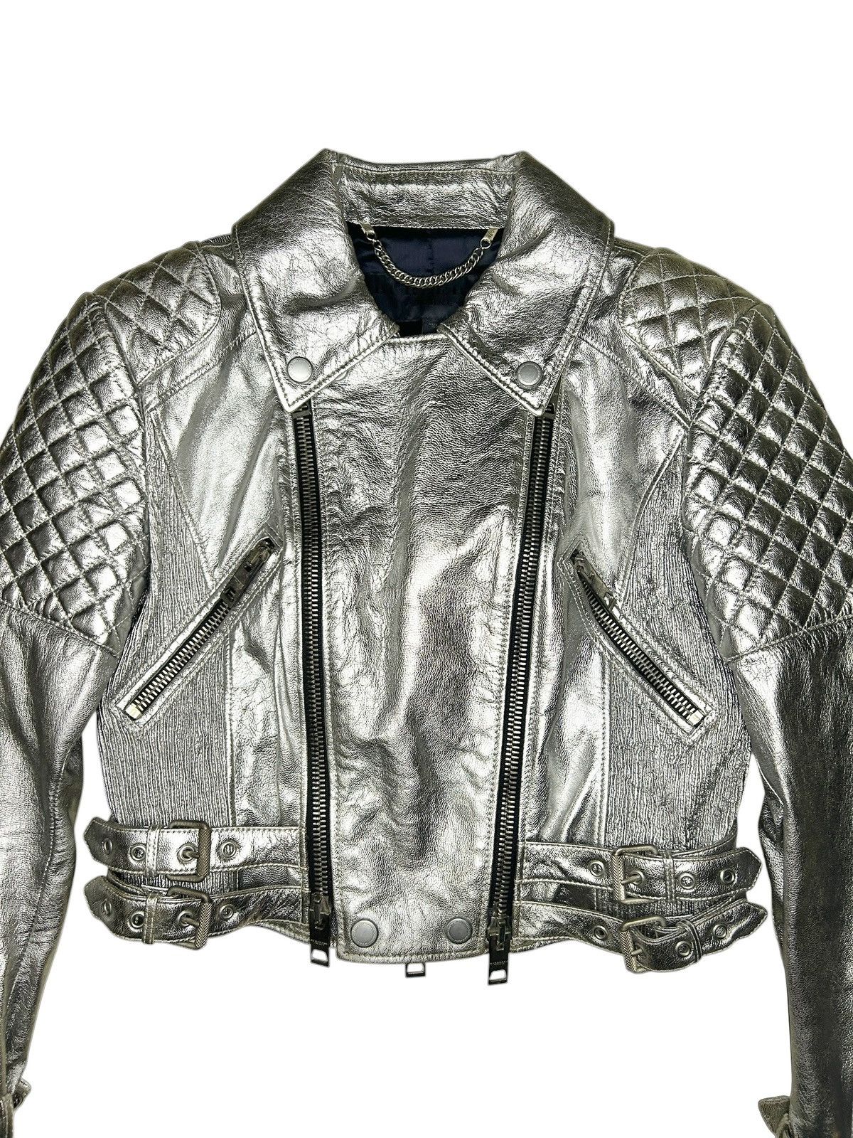 Burberry Prorsum S/S 11 Silver Quilted Moto Jacket Size M / US 6-8 / IT 42-44 - 3 Thumbnail