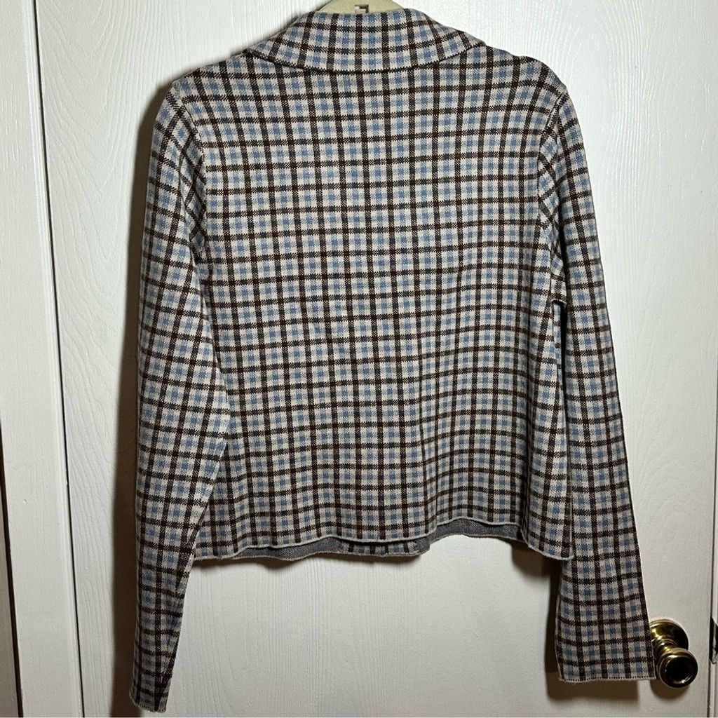Other Rachel by Rachel Roy Cropped Sky Blue and Brown Plaid Blazer Size XL / US 12-14 / IT 48-50 - 6 Thumbnail